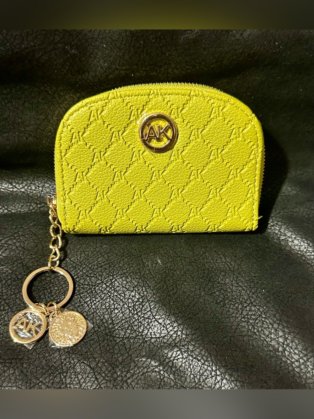 Anne Klein Yellow Embossed Key & Card Pouch with Gold Charm